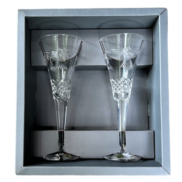 Vtg Waterford Crystal The Millennium Collection 2000 "Peace" Toasting Flutes (2) - Picture 1 of 10